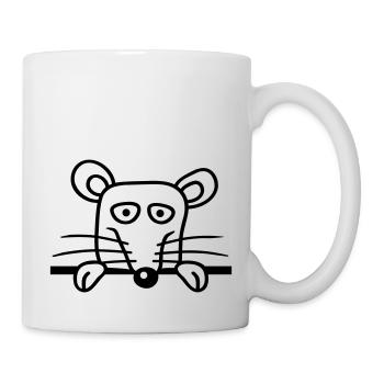 Maus Ratte hinter Mauer Zaun Schild guckt lustig - Tasse - Weiß - Rechts