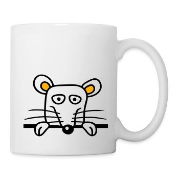Maus Ratte hinter Mauer Zaun Schild guckt lustig - Tasse - Weiß - Rechts