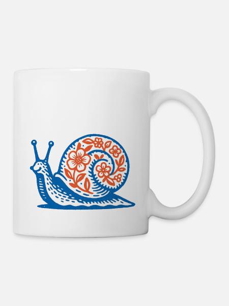 Escargot rétro bleu et rouge - Mug blanc - blanc