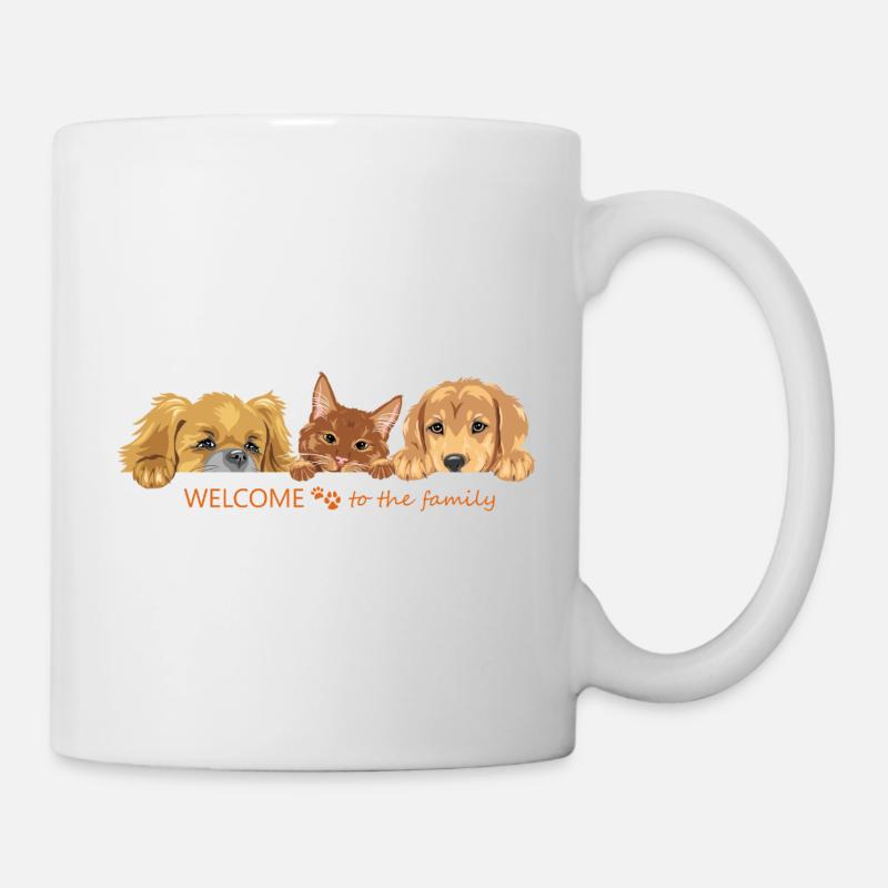 Coup d’œil mignon chat roux et deux chiens - Mug blanc - blanc
