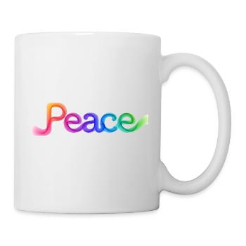 Farbige Peace-Schrift im Pfeildesign - Tasse - Weiß - Rechts