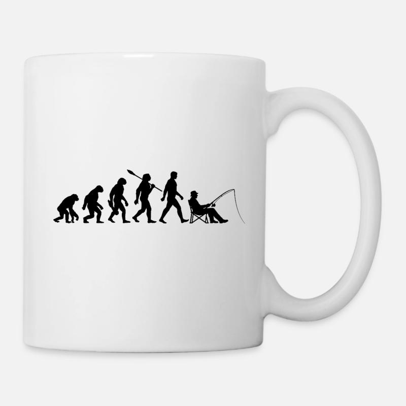 Evolution - angeln, Angler Geschenk - Tasse - Weiß