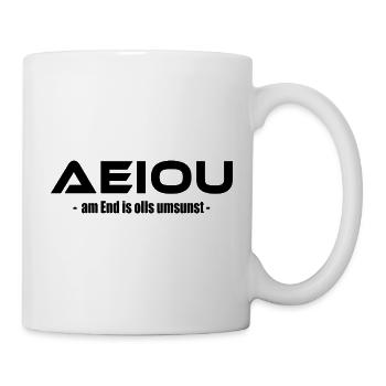 AEIOU – am End is olls umsunst - Mug - white - Right