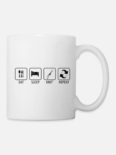 Eat, Sleep Knit Repeat – lustiges Strickliebhaber-Geschenk - Tasse - Weiß