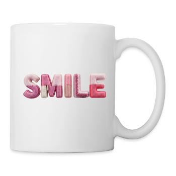 Plüsch Smile Schriftzug Patchwork Trend - Tasse - Weiß - Rechts