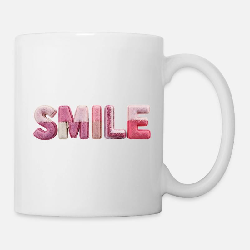 Plüsch Smile Schriftzug Patchwork Trend - Tasse - Weiß