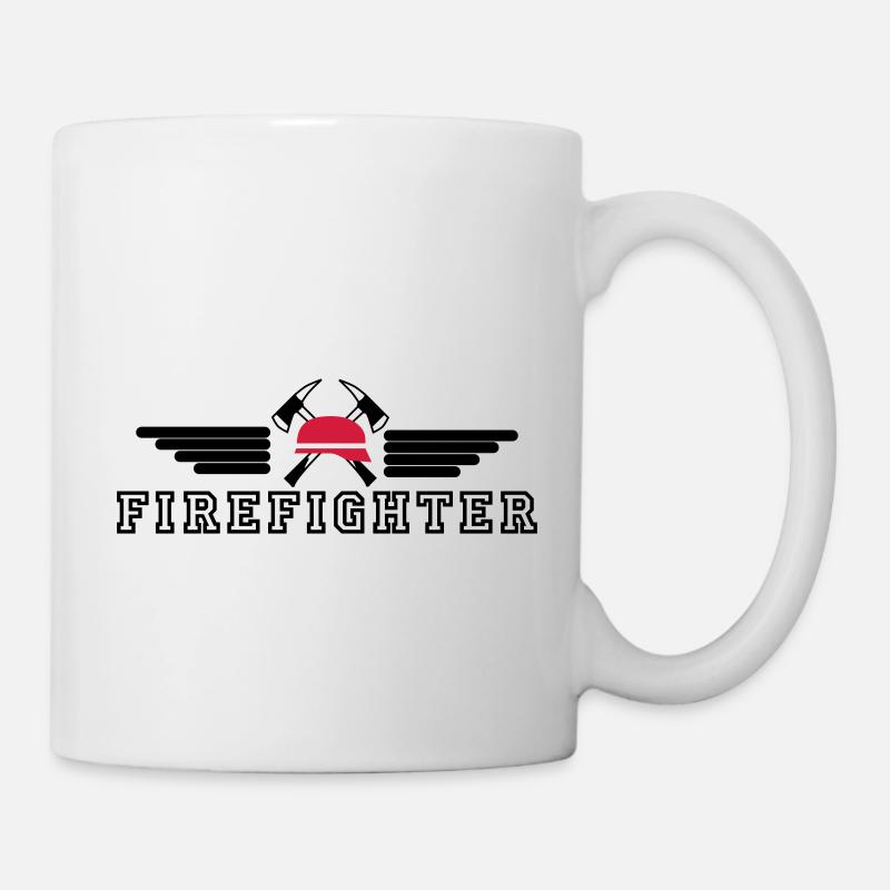 FIrefighter Logo mit Helm und Axt mit Wings - Tasse - Weiß
