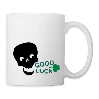 Good Luck shamrock txt & skull - Mug - white - Right
