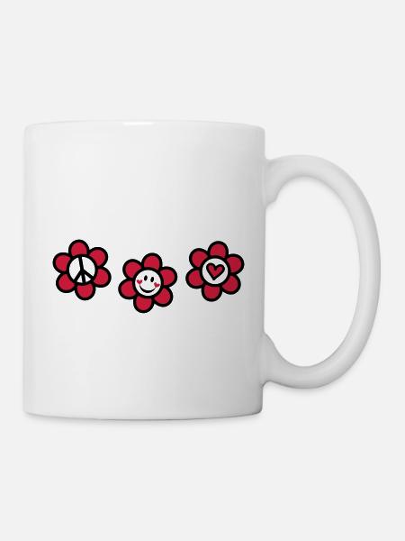 Peace Love Happy Frieden Sommer Festival - Tasse - Weiß