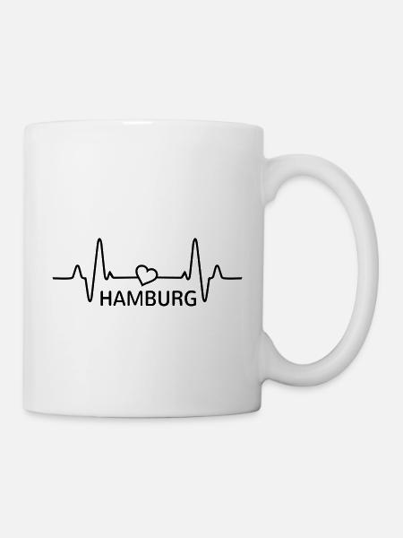 Hamburg Herzschlag Hamburger Geschenkidee Herz EKG - Tasse - Weiß