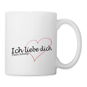 Ich liebe dich mit Herz und Kosenamen: dein Schatz - Tasse - Weiß - Rechts
