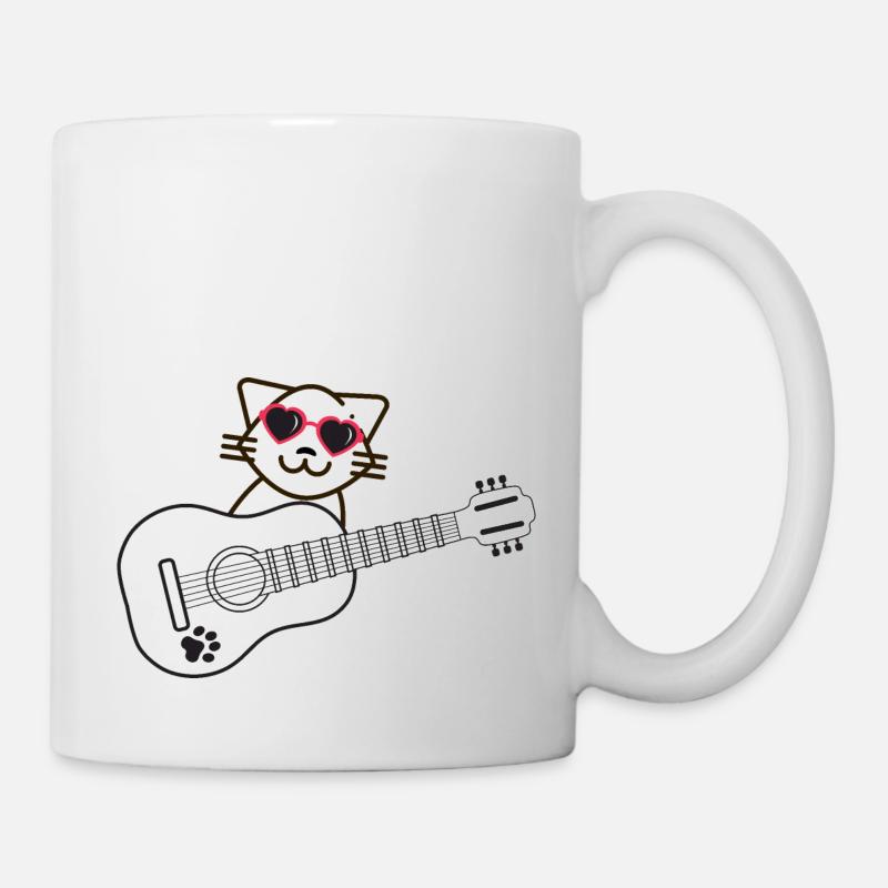 Cool Cute Kitty Cat Guitar - Musicien de chat - Mug blanc - blanc