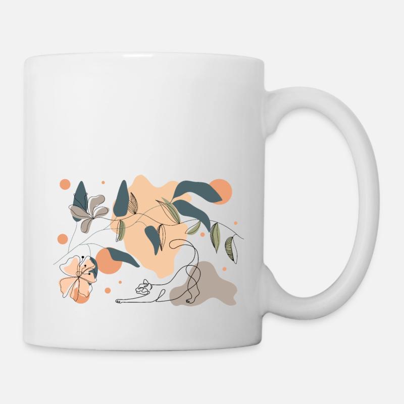 Frühling, Katze und Blumen - Tasse - Weiß