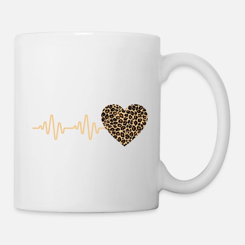 Herz Leopard Herz Herzschlag Geschenkidee - Tasse - Weiß