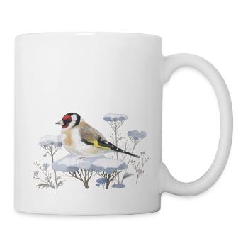 Loving watercolor drawing thistle finch in the snow - Mug - white - Right