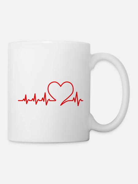 Herz Herzschlag Puls Frequenz Liebe Valentinstag - Tasse - Weiß