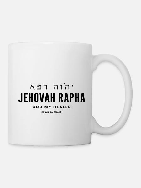 Jehovah Rapha God My Healer - Christelijke kleding - Kop/krus - hvid