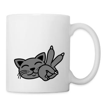 Gesicht Katze Peace Zeichen - Tasse - Weiß - Rechts