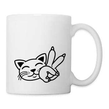 Signe de la main Paix Chat Visage - Mug blanc - blanc - Droite