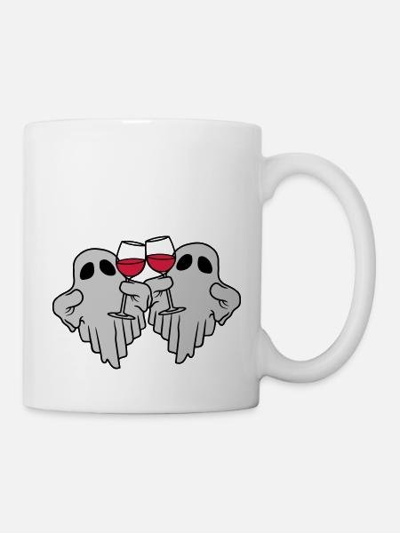 2 Wein trinkende Geister - Tasse - Weiß