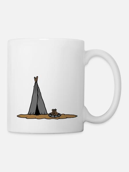 Lagerfeuer primitives Zelt Design - Tasse - Weiß