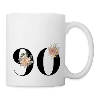 90e anniversaire fleuris (Cadeau de 90 ans) - Mug blanc - blanc - Droite