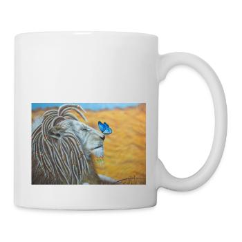Rasta-Löwe und blauer Schmetterling - Tasse - Weiß - Rechts