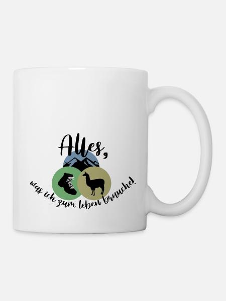 Berge Wanderschuhe Alpaka Lama - Tasse - Weiß