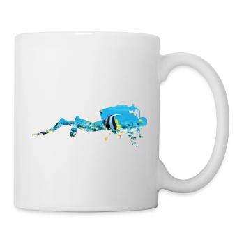 Scuba divers underwater coral reef - Mug - white - Right