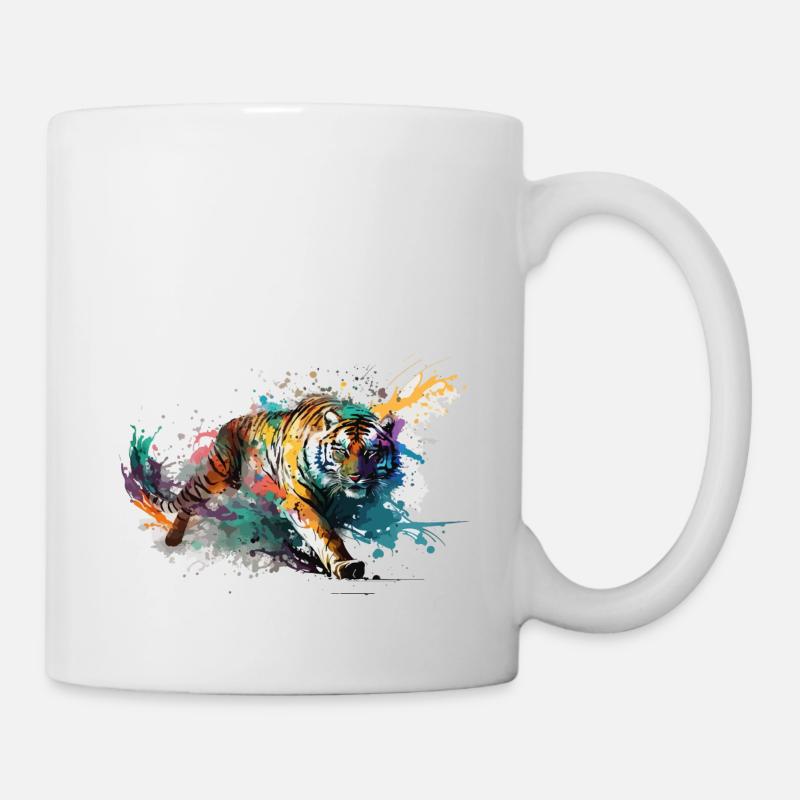 Tiger Splash Grunge Bunt Tier Raubtier Kunst - Tasse - Weiß