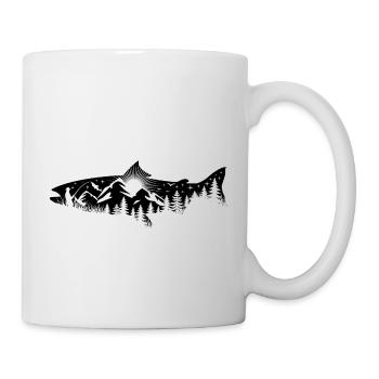 Silhouette truite - pêcheur avec paysage - Mug blanc - blanc - Droite