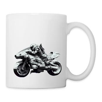 Science fiction motorcycle with biker of the future - Mug - white - Right
