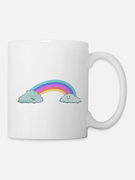 niedliche Wolken und ein reteo Regenbogen - Tasse - Weiß