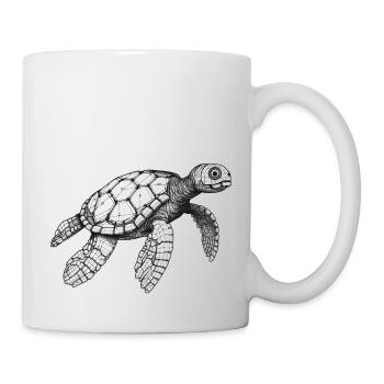Turtle black and white swimming - Mug - white - Right