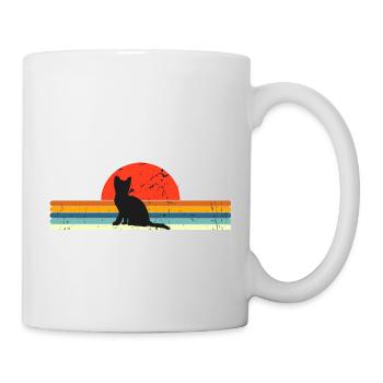 Cat Vintage Retro Sonnenuntergang - Tasse - Weiß - Rechts