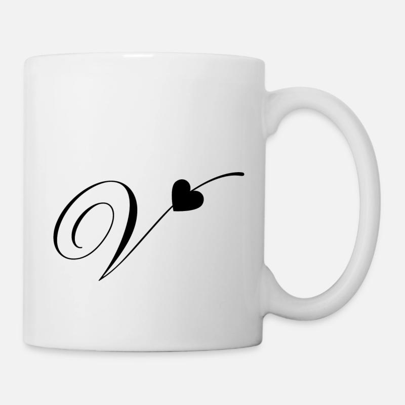 Lettre v calligraphie cœur - Mug blanc - blanc