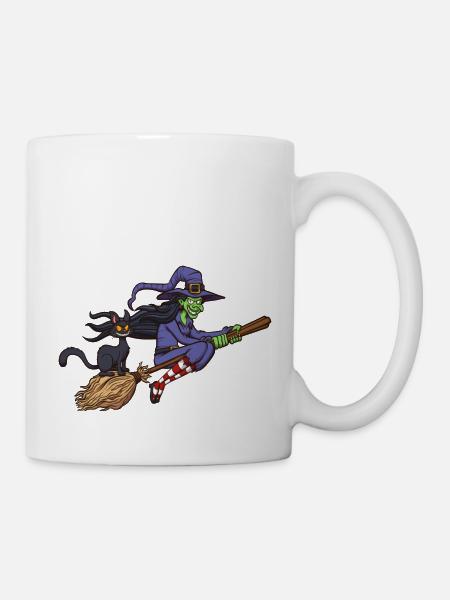 Cartoon Hexe Fliegt Auf Ihrem Besen - Tasse - Weiß