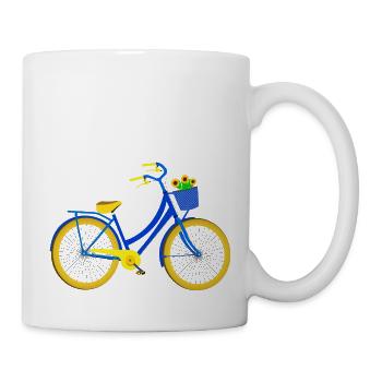Bicycle in blue and yellow with sunflowers - Mug - white - Right