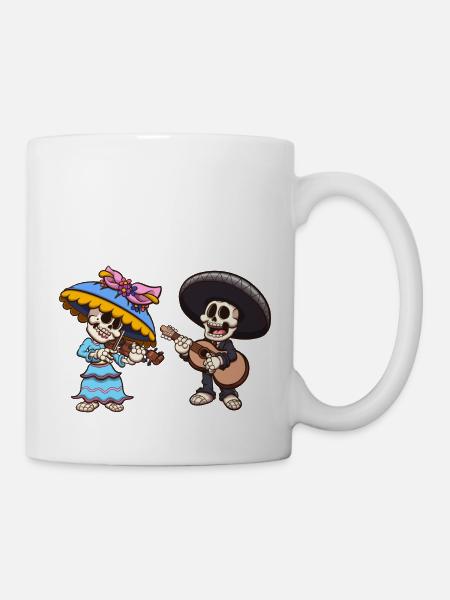Squelettes Mexicains Mariachi Et Catrina - Mug blanc - blanc