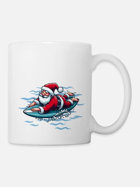Surfender Weihnachtsmann - Tasse - Weiß