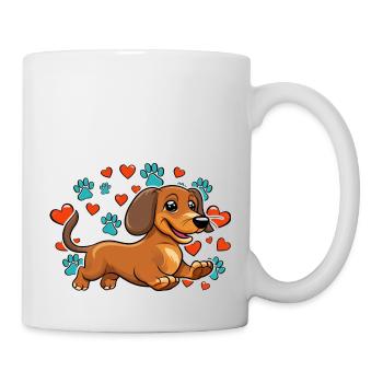 Fröhlicher Dackel Herz-Pfoten - Tasse - Weiß - Rechts