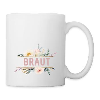 Team Braut! Blumen, bunt, personalisierbar - Tasse - Weiß - Rechts