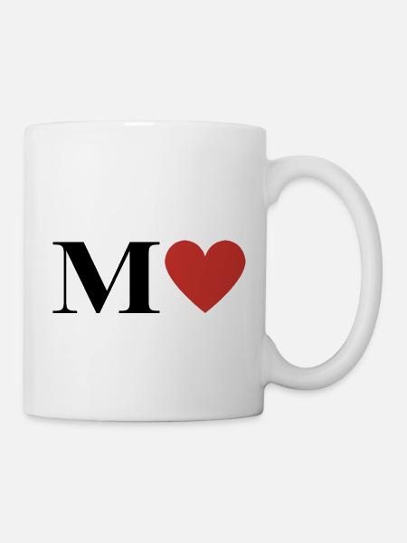 Buchstabe m rotes Herz - Tasse - Weiß