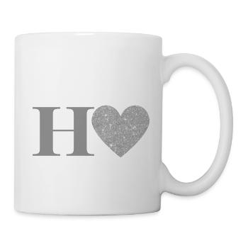 Buchstabe h silbernes Herz - Tasse - Weiß - Rechts