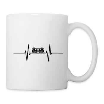 Herzschlag mit historischer Lokomotive / Zug - Tasse - Weiß - Rechts