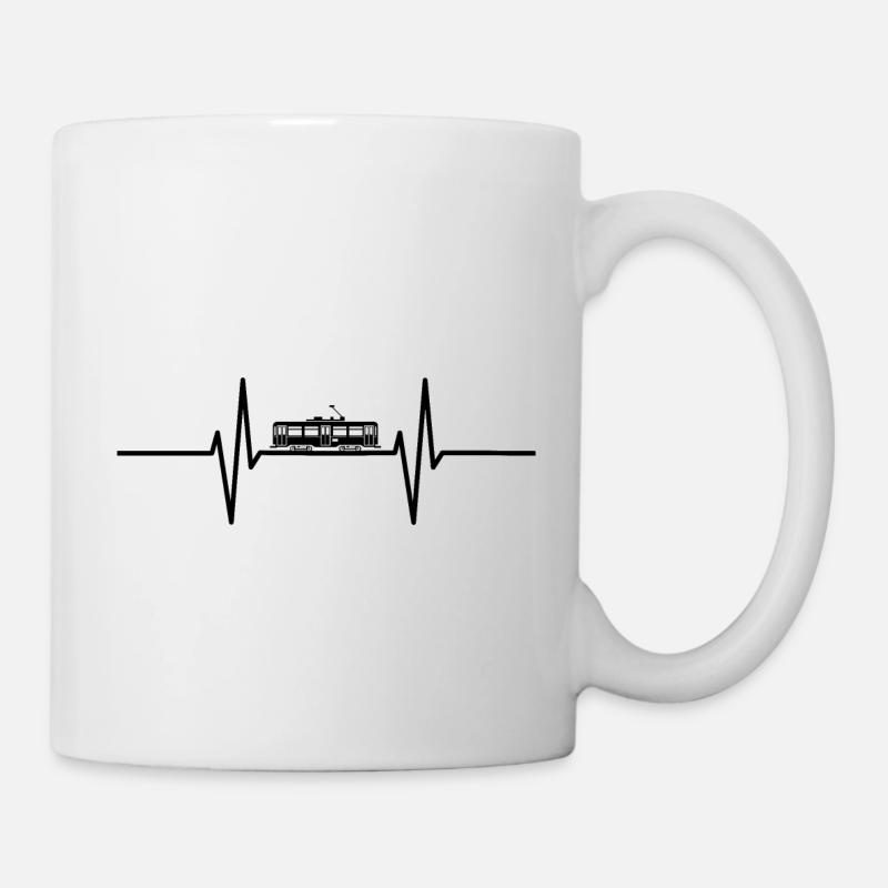 Herzschlag mit historischer Straßenbahn / S-Bahn - Tasse - Weiß