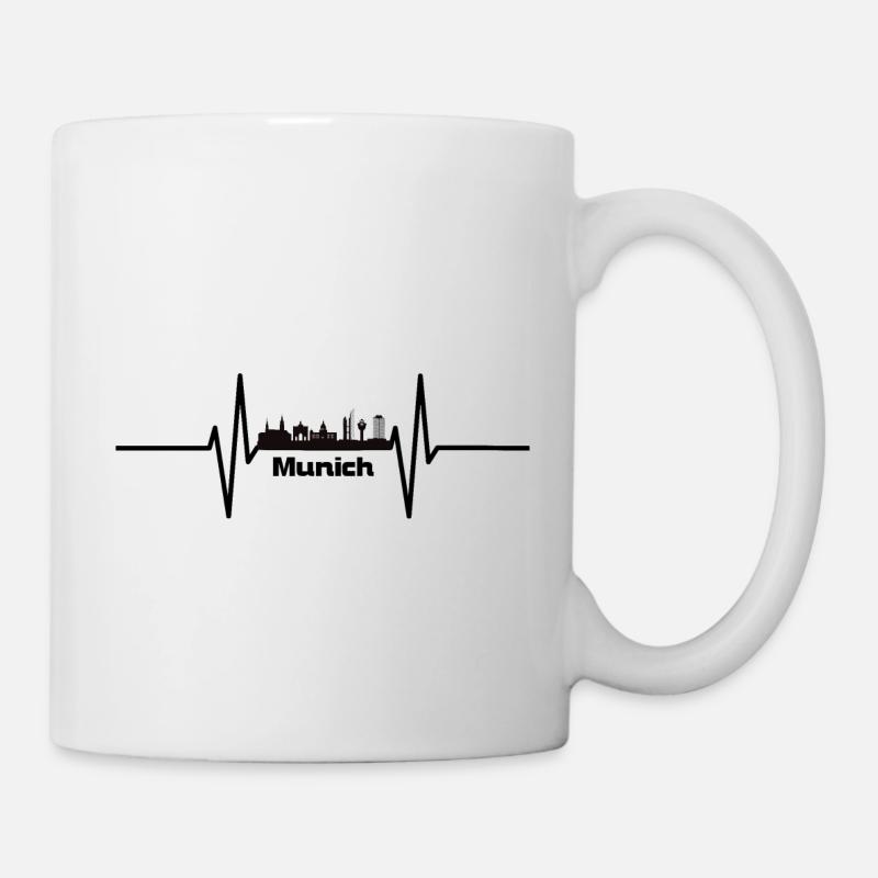 Herzschlag mit Skyline München - Tasse - Weiß