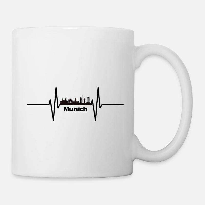 Herzschlag mit Skyline München - Tasse - Weiß