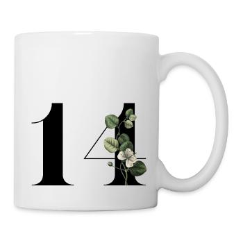 Number 14 Floral Green -14th Birthday Floral - Mug - white - Right