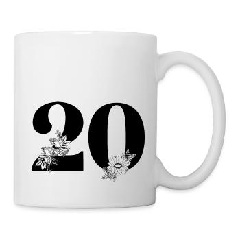 Nummer 20 Schwarze Blumen - 20-jähriges Blumenjubiläum - Tasse - Weiß - Rechts